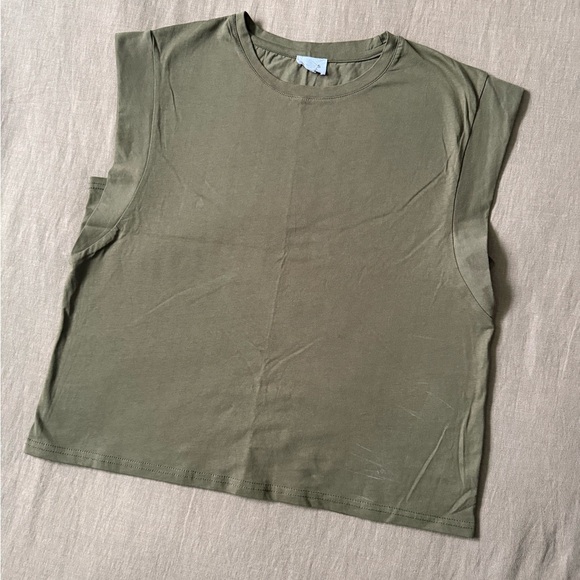 Olive Green Cotton Muscle Tee - Picture 5 of 9